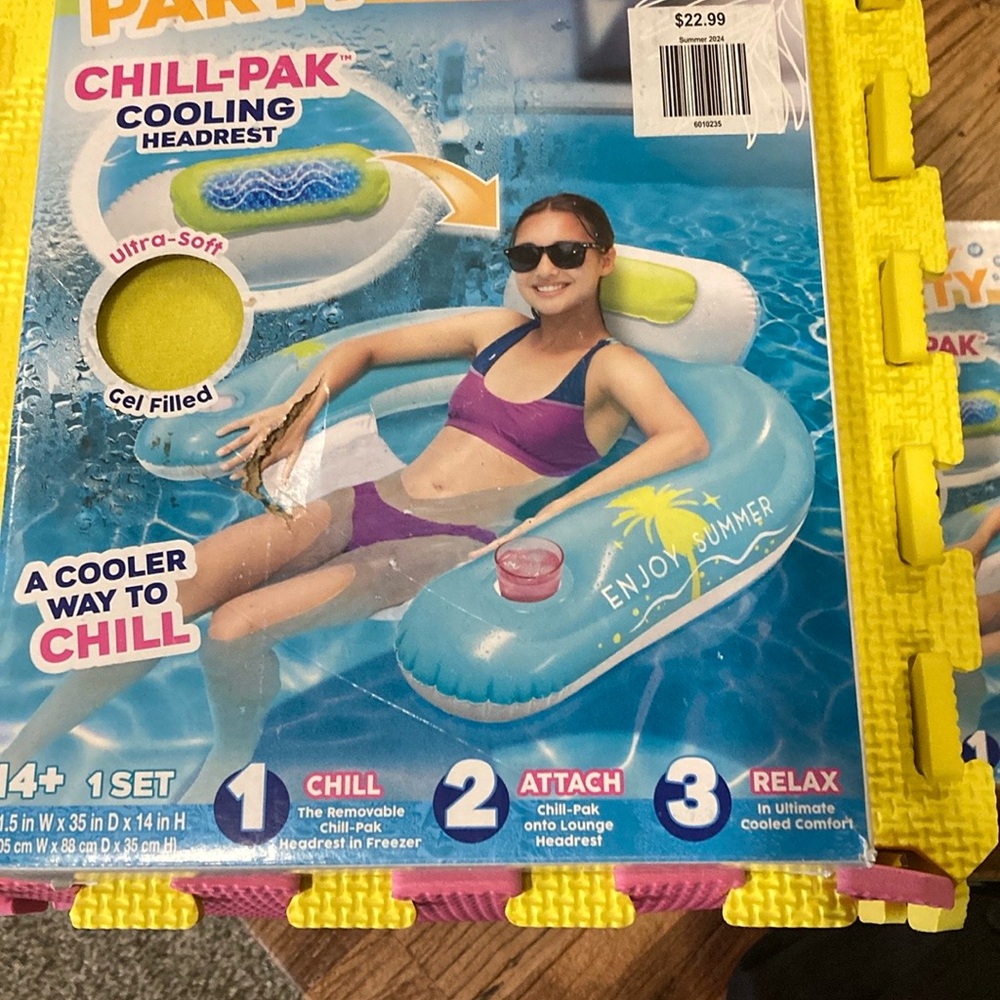 Blue and Yellow Ergonomic Pool Chair Float   Brand new in the box